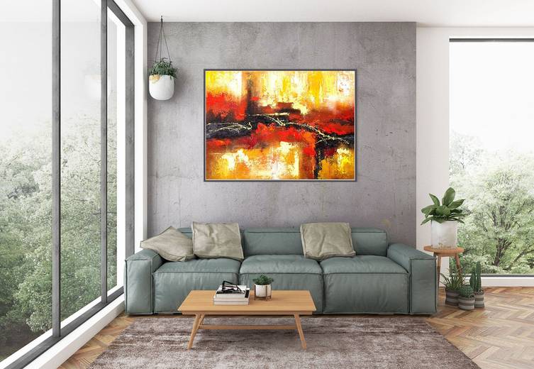 Red Original Painting Yellow Paintings Abstract Canvas Wall Art CFNT6